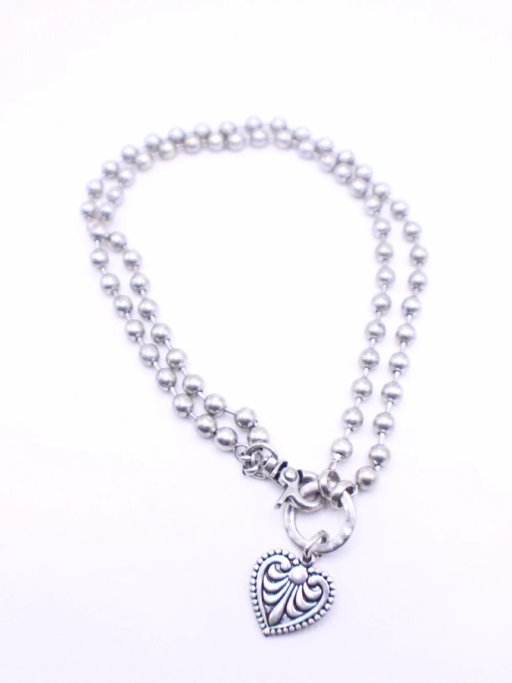 Lizou Convertible Short or Long Heart Fleur de Lis Ball Chain Necklace